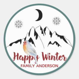Happy Winter Personalisiert Weihnachten Robin Runder Aufkleber