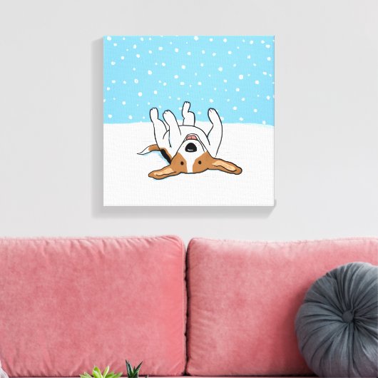 Happy Winter Snow Beagle - Niedlicher Hund Cartoon Leinwanddruck (Insitu (Wohnzimmer))