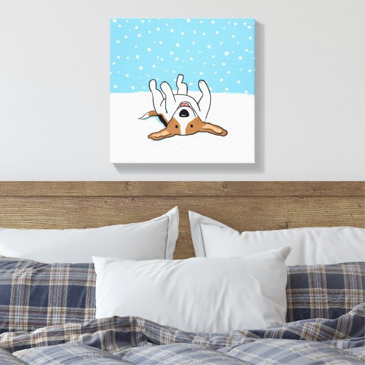Happy Winter Snow Beagle - Niedlicher Hund Cartoon Leinwanddruck (Insitu (Schlafzimmer))