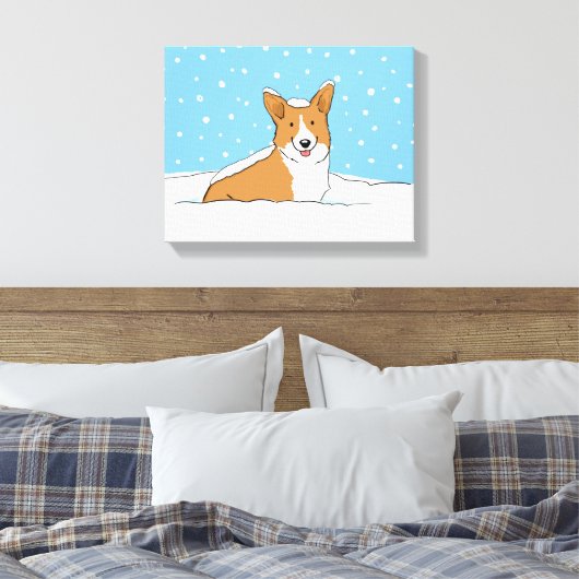 Happy Winter Snow Corgi - Niedlicher Hund Cartoon Leinwanddruck (Insitu (Schlafzimmer))