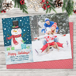 Happy Winter Snowman Weihnachten<br><div class="desc">Teilen Sie Ihre Weihnachtsgrüße mit dieser liebenswerten Weihnachtskarte des Schneemanns. Es zeigt Ihr Foto und einen Schneemann in einer schneebedeckten Nacht. Ideal,  um Ihre Familie und Freunde zu schicken. Einfach mit Ihren Familiennamen personalisieren. Entworfen für Sie von BlackBerry Boulevard.</div>
