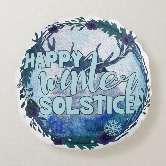 Happy Winter Solstice - Feiern Sie die Jahreszeit Rundes Kissen (Vorderseite)
