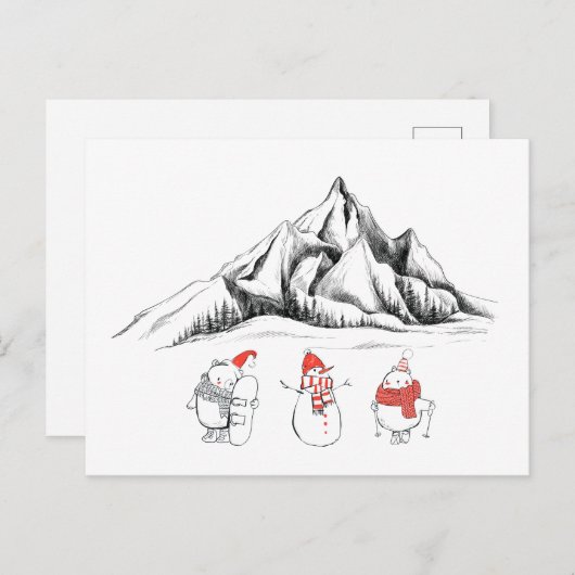 Happy Winter Sport Snowman Ski Snowboard Postkarte (Vorne/Hinten)