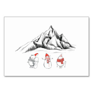 Happy Winter Sport Snowman Ski Snowboard Tischnummer
