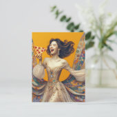 Happy Woman mit Pizza farbenfroh einzigartig Postkarte (Stehend Vorderseite)