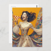 Happy Woman mit Pizza farbenfroh einzigartig Postkarte (Vorne/Hinten)