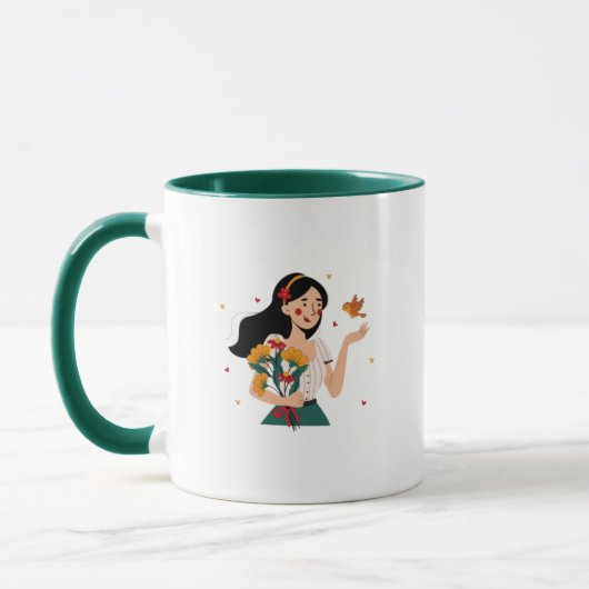 Happy Woman with Bird and Blume Tasse (Links)