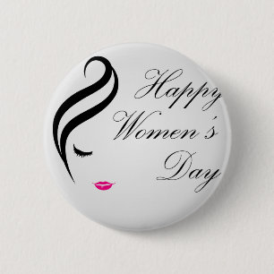Happy Women Day Card mit Gesicht einer Dame Button