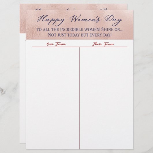 Happy Women's Day Bunco Tally Score Sheet (Vorne/Hinten)