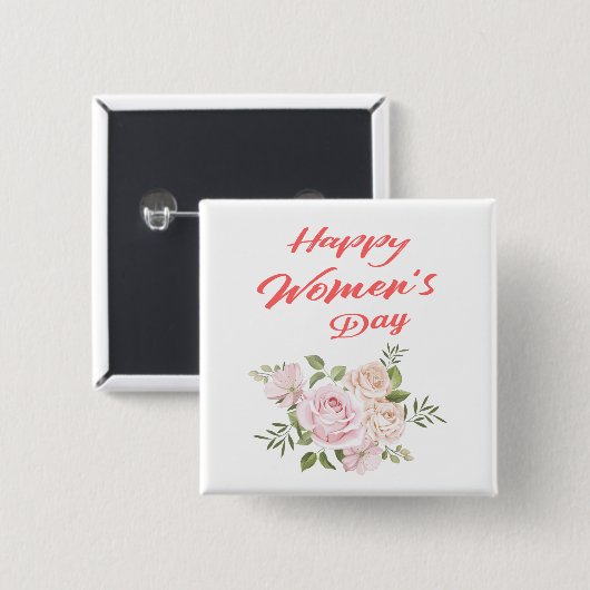 Happy Women's Day White Square Button (Vorne & Hinten)