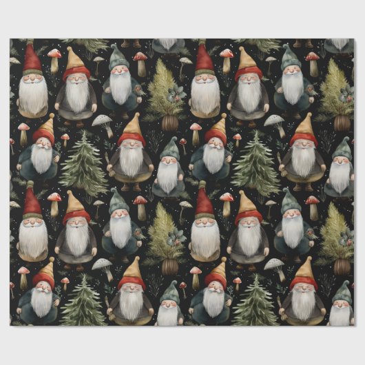 Happy Woodland Weihnachtsgnomes Wrapping Paper Geschenkpapier (Flach)