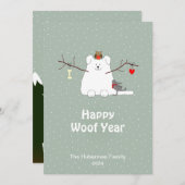 "Happy Woof Year" Hundeschlittenweihnachtskarte Feiertagskarte (Vorne/Hinten)