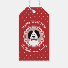 "Happy Woof Year" Niedlicher Hund Weihnachten Geschenkanhänger