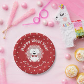 'Happy Woof Year' Poodle mit einer Bow-Krawatte Pappteller (Party)