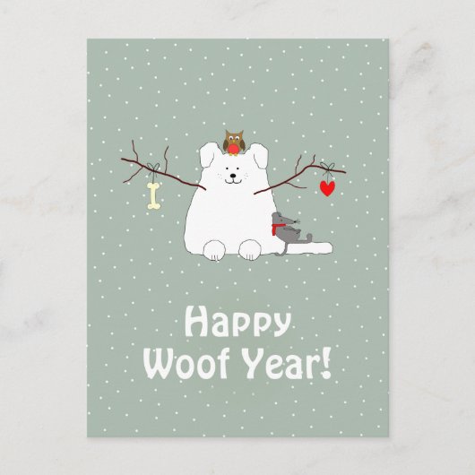 'Happy Woof Year' Snowdog Weihnachten Postkarte (Vorderseite)