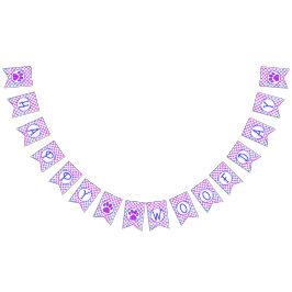 Happy Woofday Blue Pink Paw Silhouette mit 4 Bilde Wimpelkette