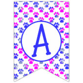 Happy Woofday Blue White Pink Paw Silhouette Wimpelkette (Dritte Fahne)