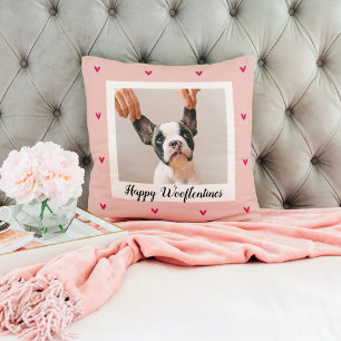 Happy Wooflentine mit Hund-Foto   Rot und Rosa Kissen
