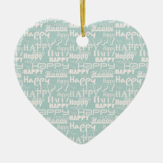 Happy Words Blue Keramik Ornament (Vorne)