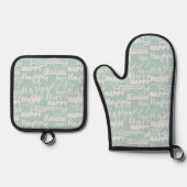 Happy Words Blue Ofenhandschuh & Topflappen-Set (Vorderseite)