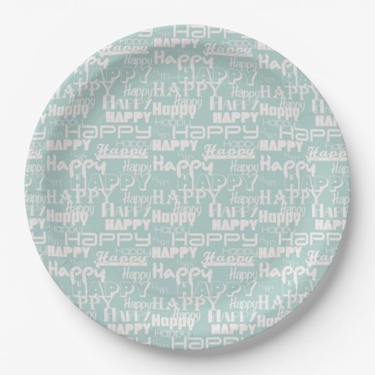 Happy Words Blue Pappteller (Vorderseite)