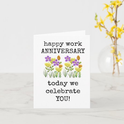 Happy Work Jubiläum, Heute feiern wir Sie Karte (Gelbe Blume)