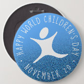 Happy World Children's Day Blue Glitzer Button (Vorne & Hinten)