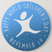Happy World Children's Day Blue Glitzer Button (Vorderseite)