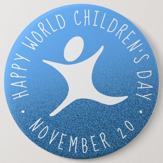Happy World Children's Day Blue Glitzer Button (Vorderseite)