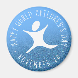 Happy World Children's Day Blue Glitzer Magnet