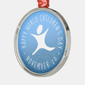 Happy World Children's Day Blue Glitzer Ornament Aus Metall (Links)