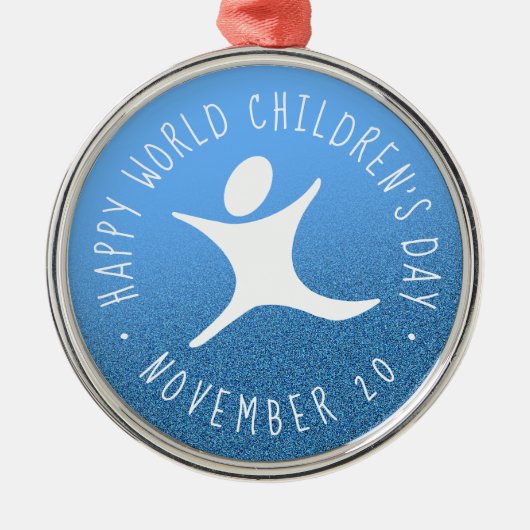 Happy World Children's Day Blue Glitzer Ornament Aus Metall (Vorne)