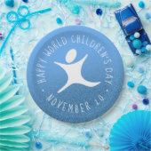 Happy World Children's Day Blue Glitzer Pappteller (Party)