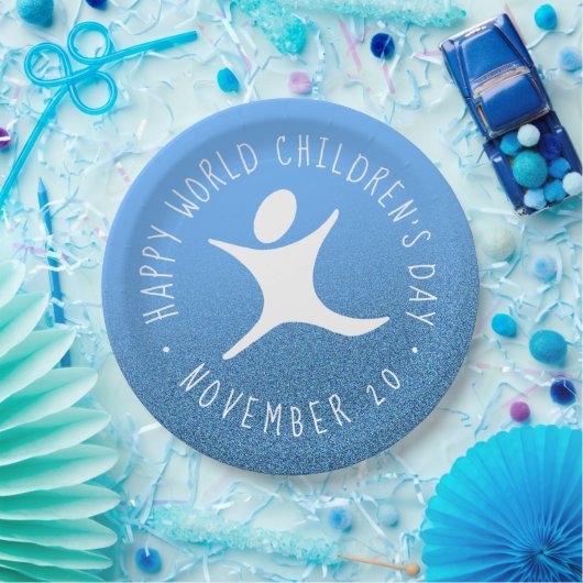 Happy World Children's Day Blue Glitzer Pappteller (Party)