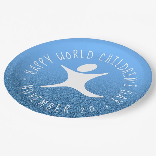 Happy World Children's Day Blue Glitzer Pappteller (Schrägansicht)