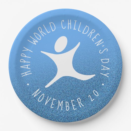 Happy World Children's Day Blue Glitzer Pappteller (Vorderseite)