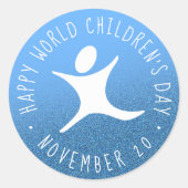 Happy World Children's Day Blue Glitzer Runder Aufkleber (Vorderseite)