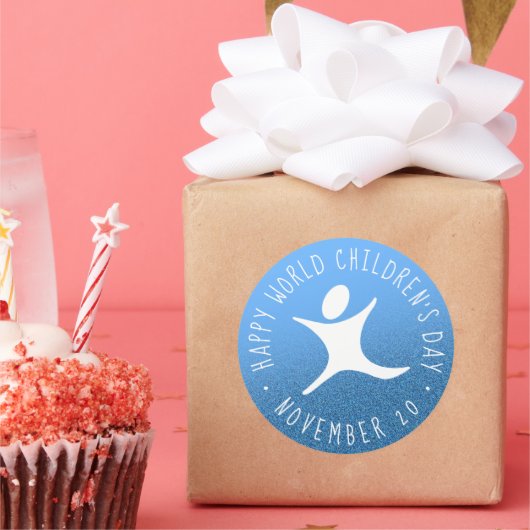 Happy World Children's Day Blue Glitzer Runder Aufkleber (Party)