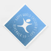 Happy World Children's Day Blue Glitzer Serviette (Ecke)