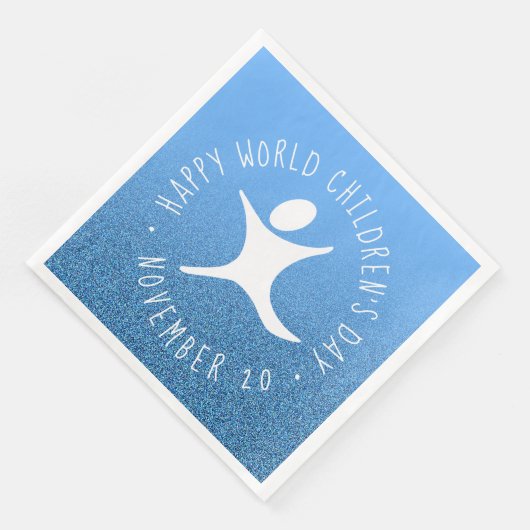 Happy World Children's Day Blue Glitzer Serviette (Ecke)