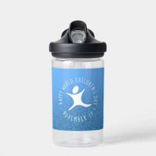 Happy World Children's Day Blue Glitzer Trinkflasche