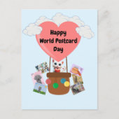Happy World Postcard Day Cat in Balloon Postcard Postkarte (Vorderseite)
