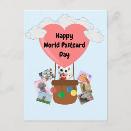 Happy World Postcard Day Cat in Balloon Postcard Postkarte