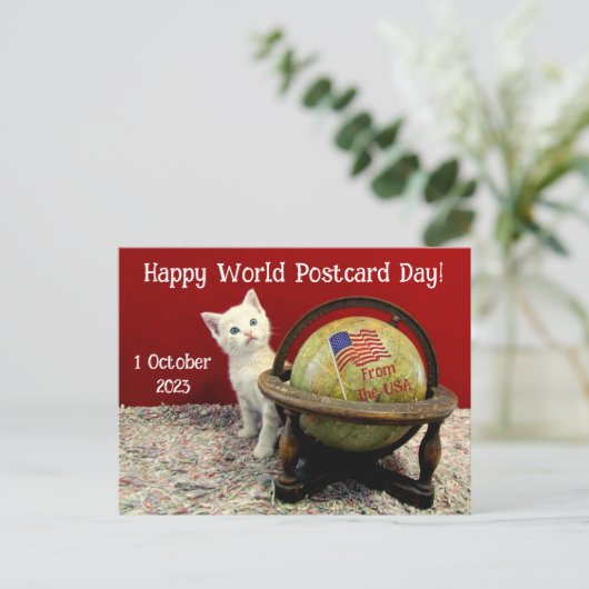 Happy World Postcard Day mit Tuffy McStuff - Katze Postkarte (Stehend Vorderseite)