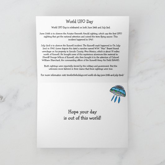 Happy World UFO Day 24. Juni oder 2. Juli Karte (Innenseite)