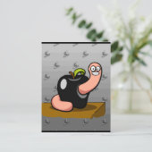Happy Worm in Black Apple Postkarte (Stehend Vorderseite)