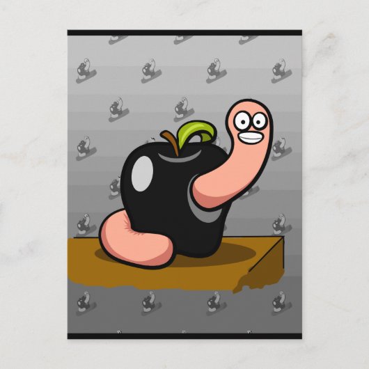 Happy Worm in Black Apple Postkarte (Vorderseite)