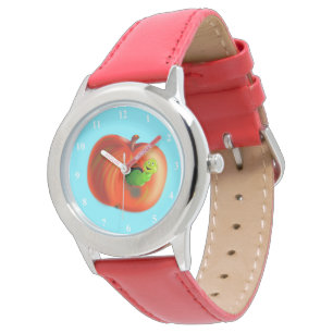 Happy Worm in Red Apple Armbanduhr