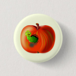 Happy Worm in Red Apple Button - Ihre Farbe - Text