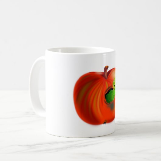 Happy Worm in Red Apple Funny Mug - Malerei Kaffeetasse (Vorderseite Links)
